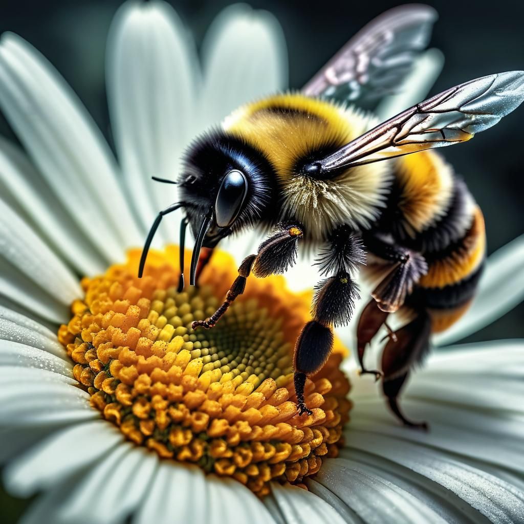 Bumblebee on Daisy: Hyperrealistic Floral Photography
