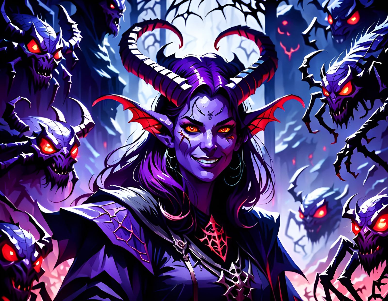 Tiefling Matron Amidst Spiders: A Dungeons and Dragons Paint...