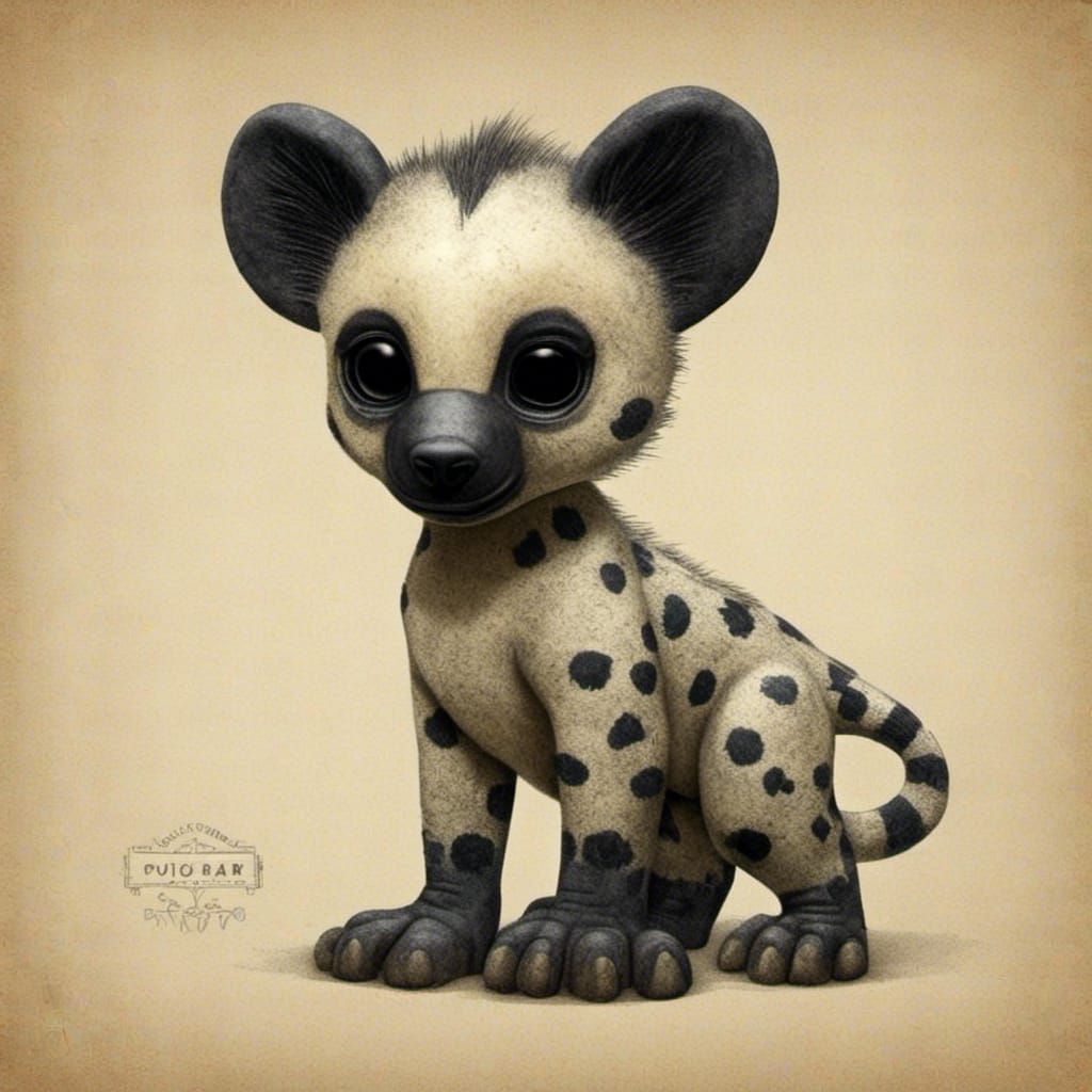Hyena Puppy in Dubuffet Dolls Style