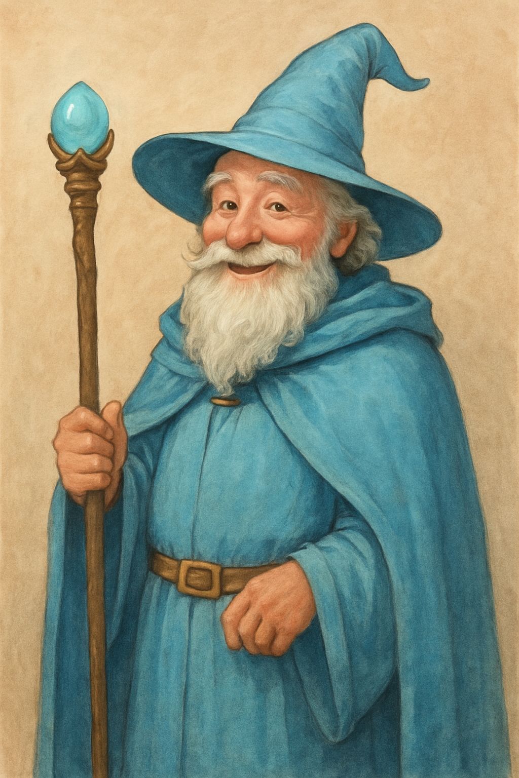 Genial Wizard with Staff and Pointed Hat