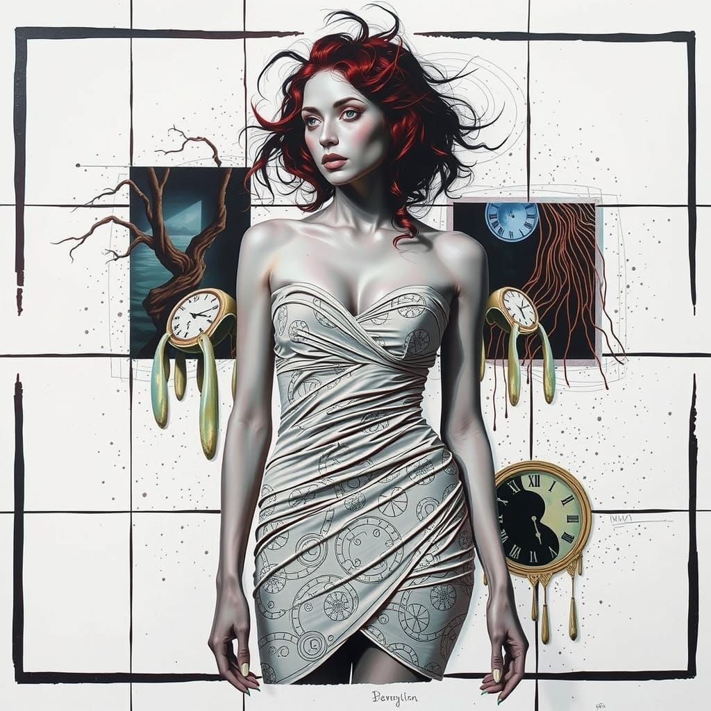 Surrealist Garden: Woman with Red Hair in Dada Style