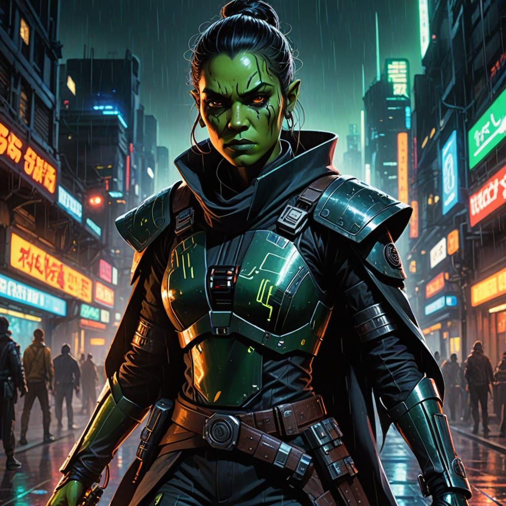 Ethereal Cyberpunk Shadowfire Orc in Star Wars Jedi Attire