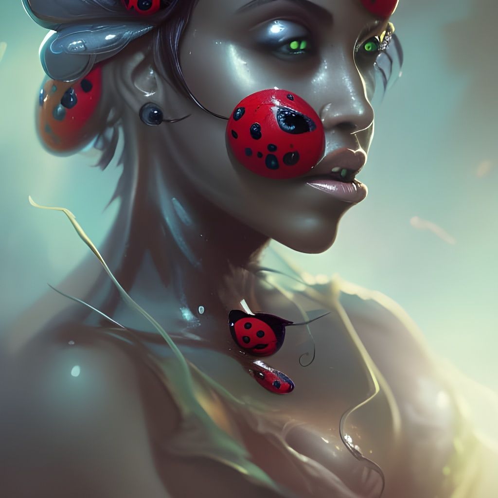 Eldritch Horror Ladybug Goddess in Art Nouveau Style