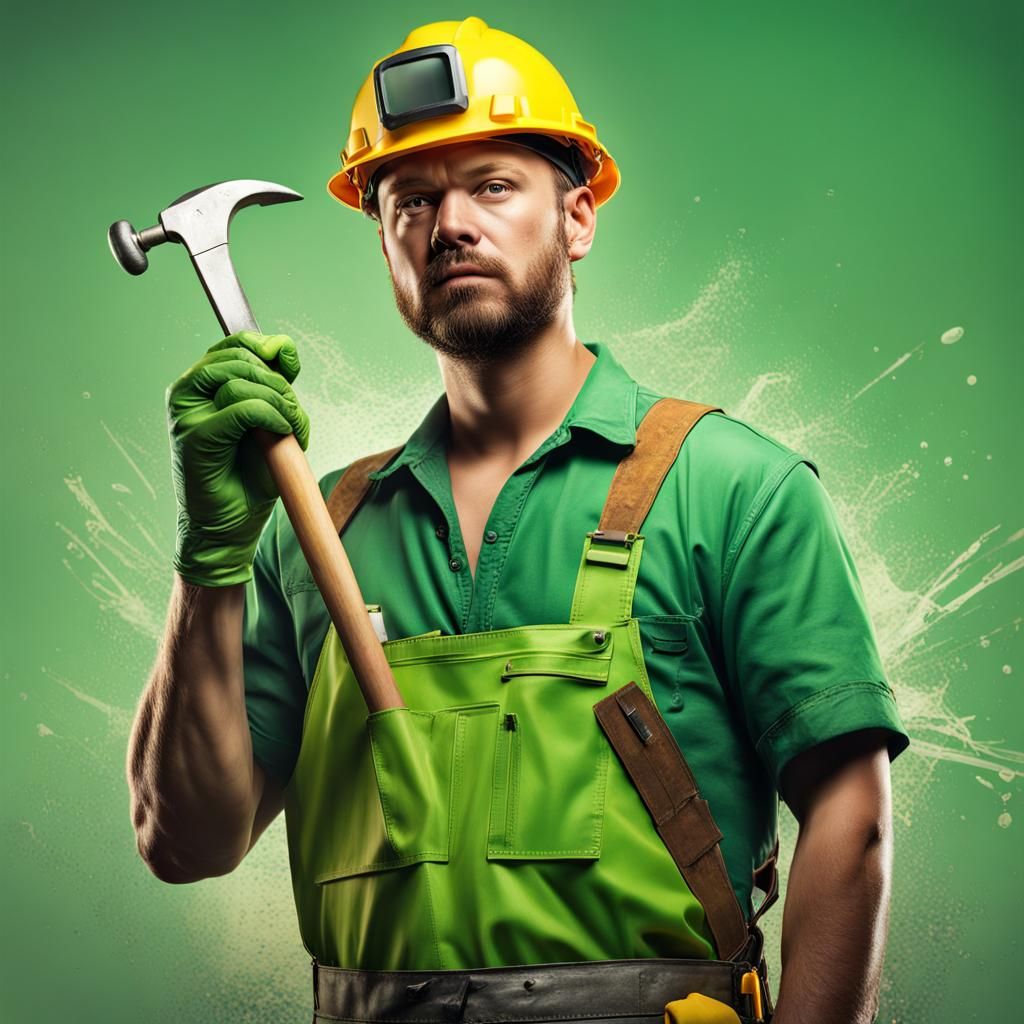 Hyperrealistic Construction Worker Shows Tool