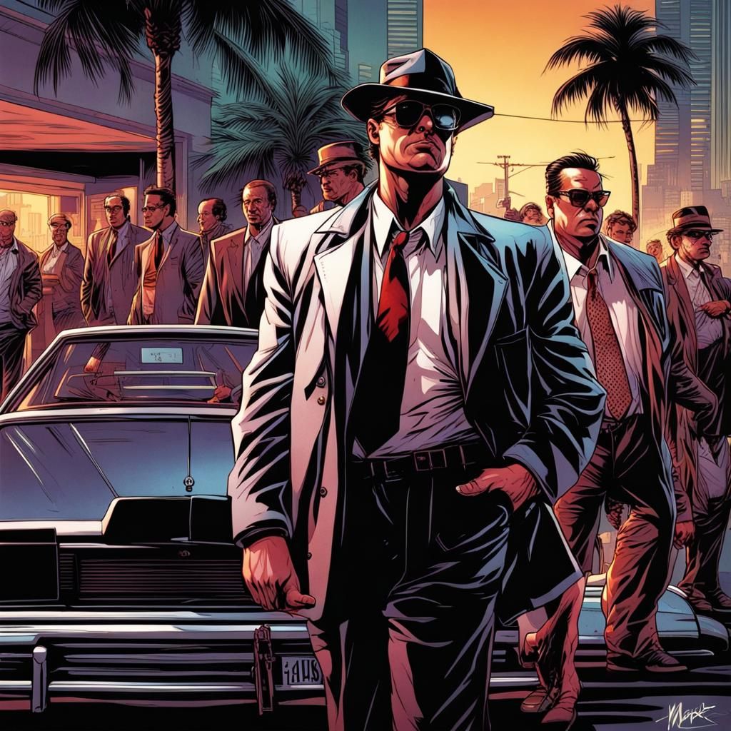 Miami Gangsters in Comic Book Style