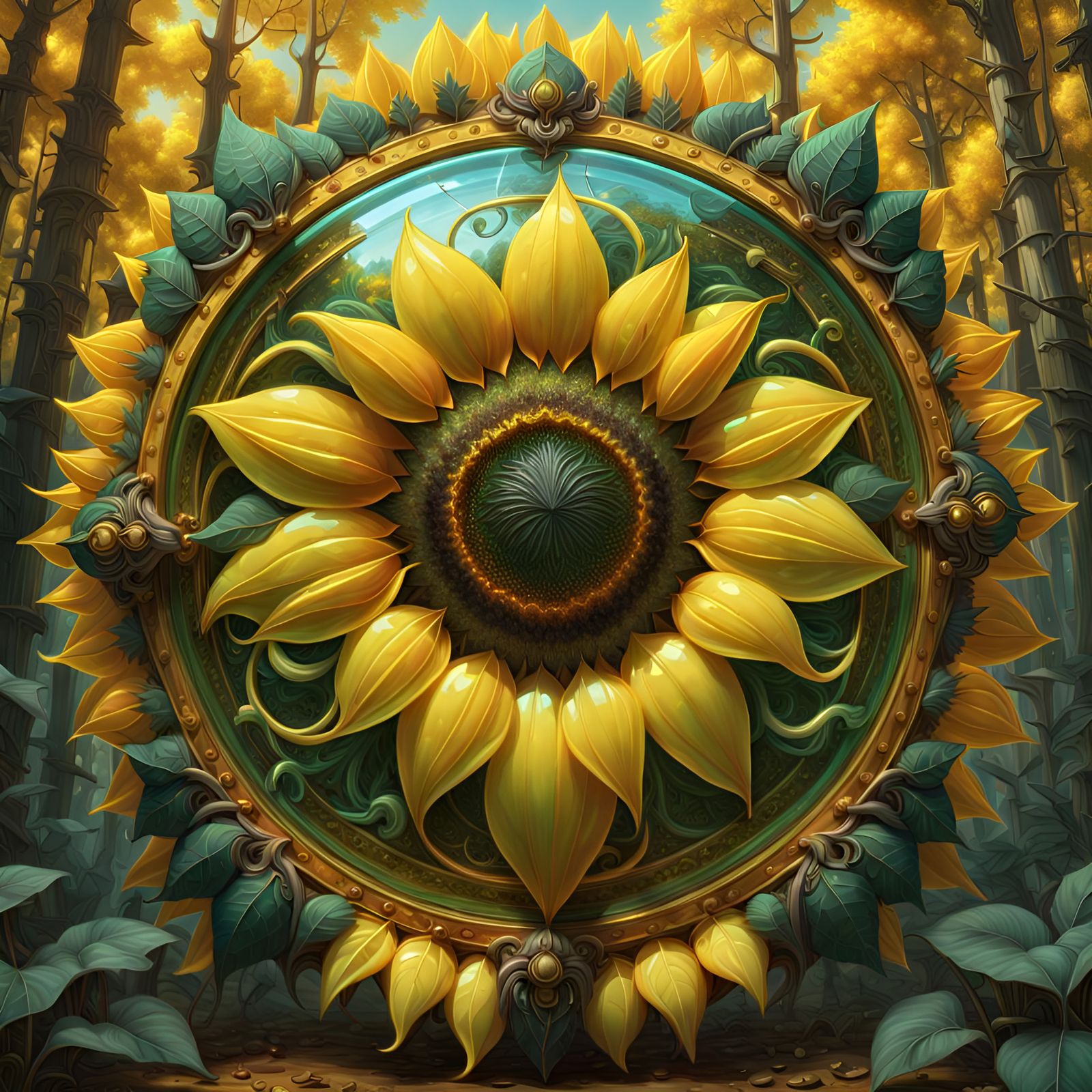 Glass Sunflower in Forest, Hyperdetailed Digital Art