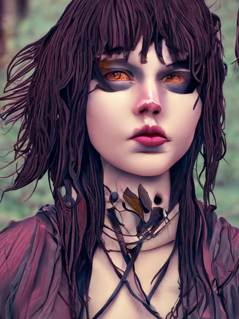 Forest Huntress in Ukiyo-e Style