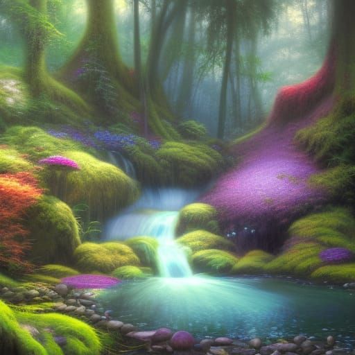 Enchanted Forest Glade with Waterfall