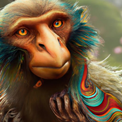 Hyperdetailed Monkey Rooster Hybrid Portrait