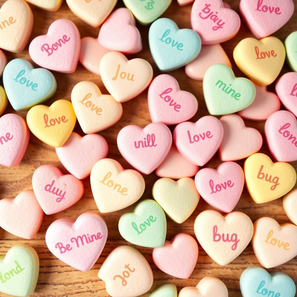 Whimsical Candy Hearts in Pastel Hues