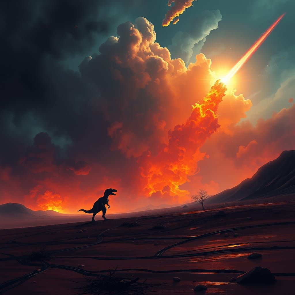 Dinosaur Extinction Digital Painting with Meteor Strike