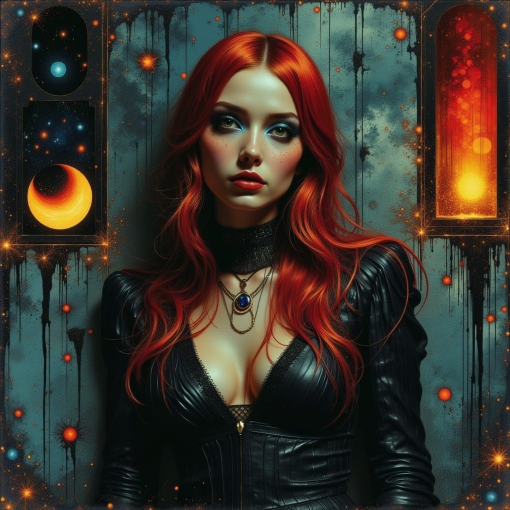 Cyberpunk Gypsy Fortune Teller in Neon Cityscape