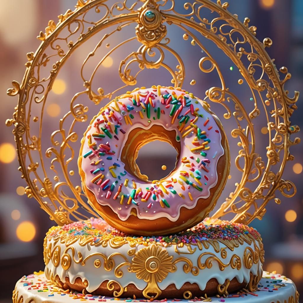 Ornate Giant Donut with Swirling Frosting in Golden Light