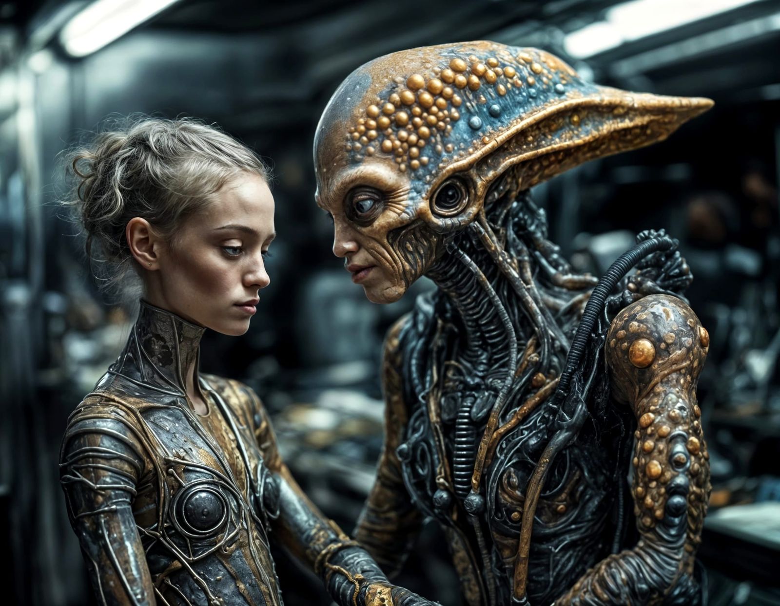 Hyperrealistic Alien Couple Portrait in Bizarre Style