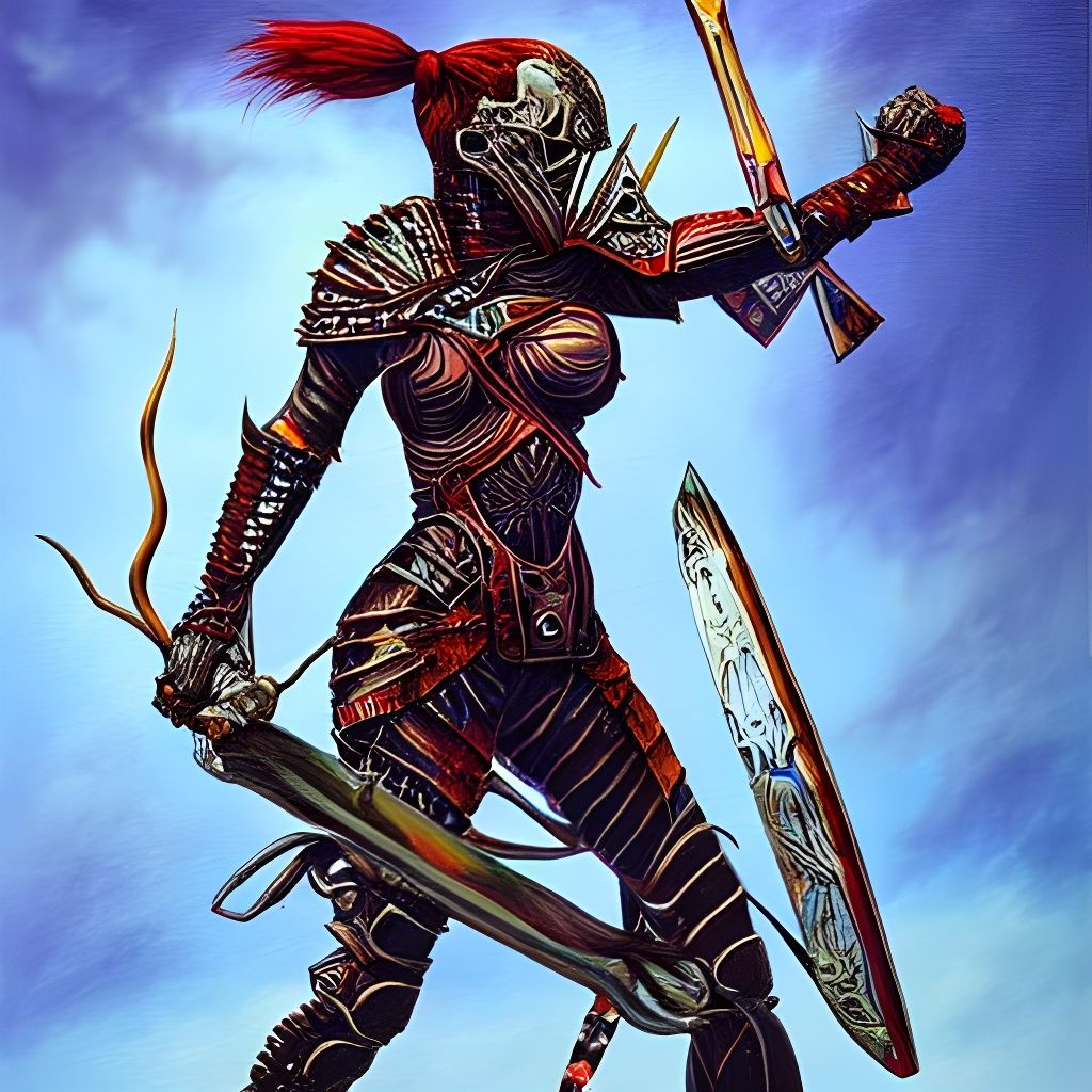 Armored Warrior Woman in Acrylic Art Style