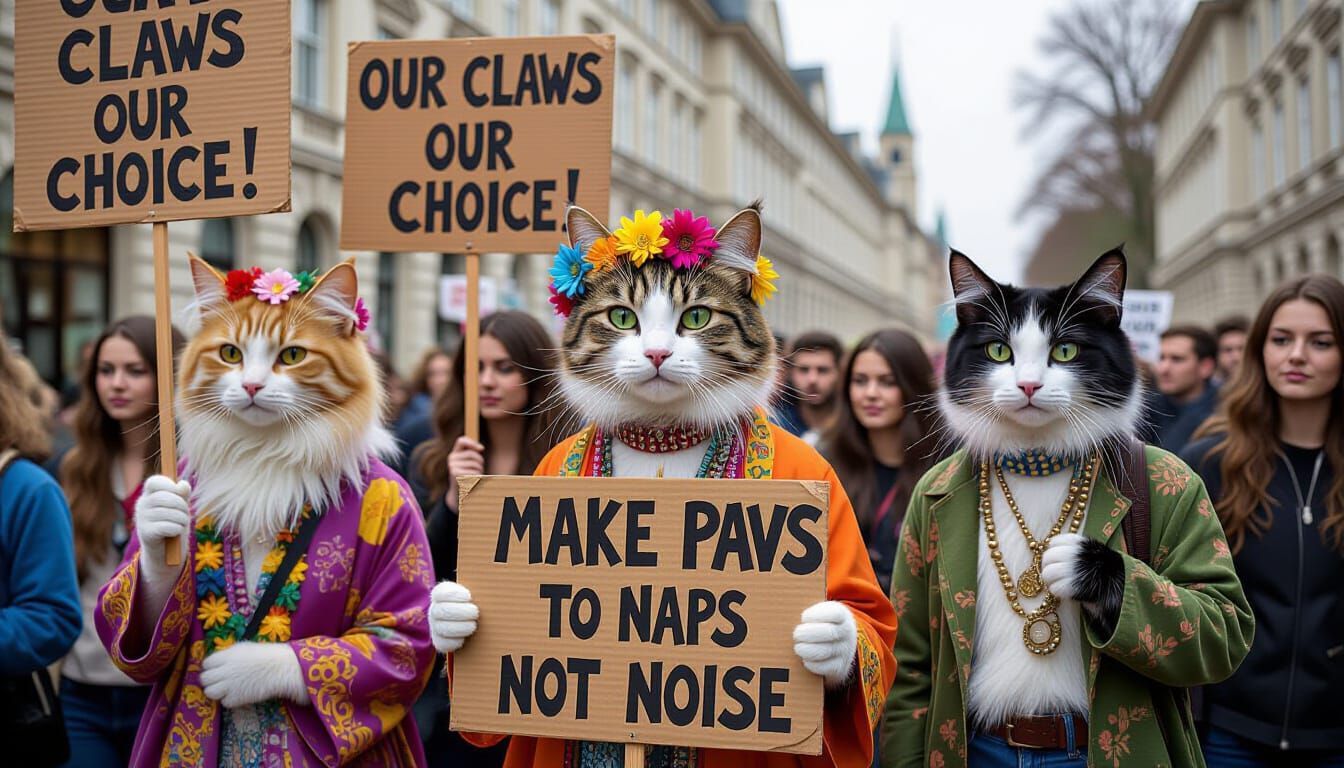 Hippie Cats Protest for Feline Rights in the 1960s