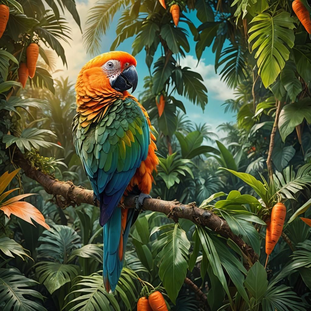 Carrot-Colored Parrot in Tropical Setting