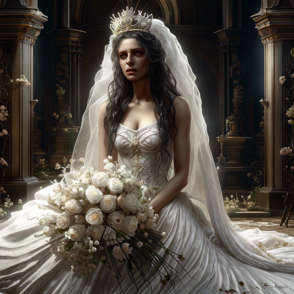 Grief-Stricken Bride Waits, Surreal 3D Render