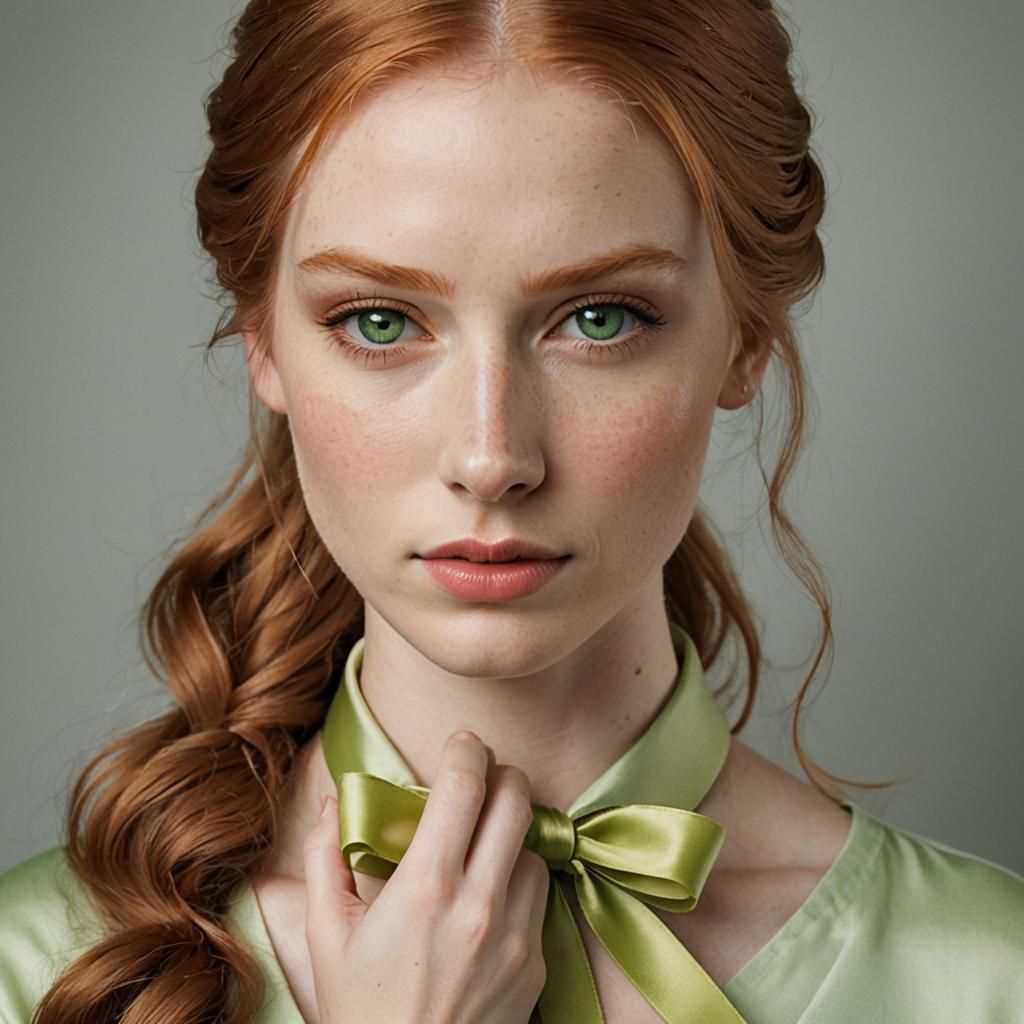 Ginger Haired Girl with Green Eyes, Hyperdetailed Portrait