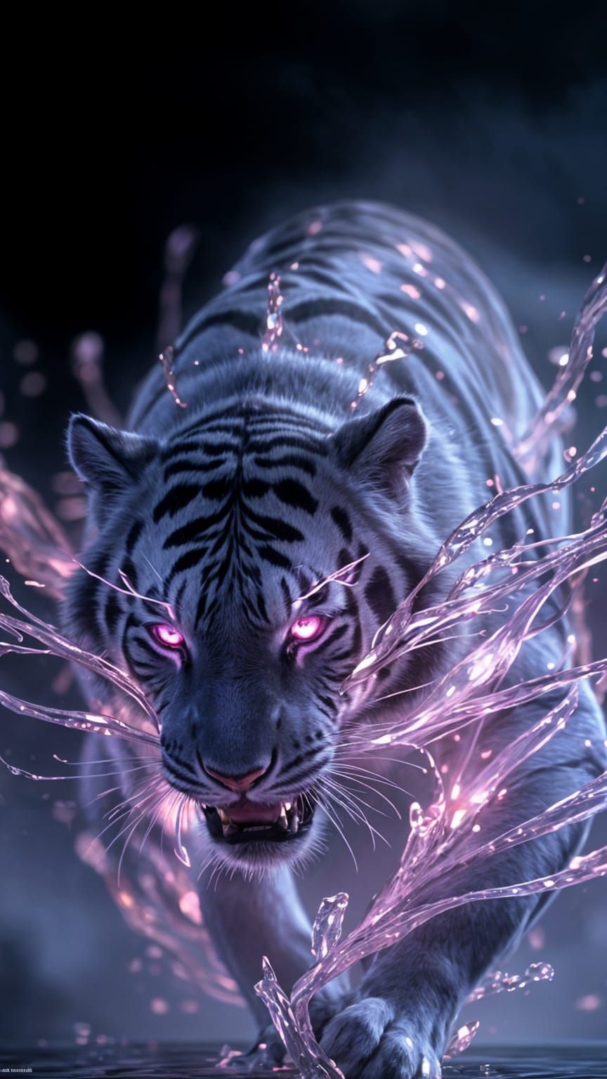 Glowing Neon White Tiger in Fantasy Style