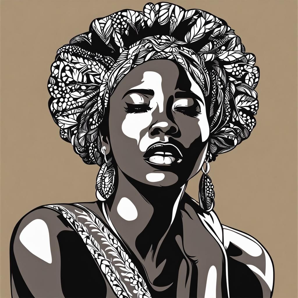 Crying Afro Woman in SVG Graphic Style