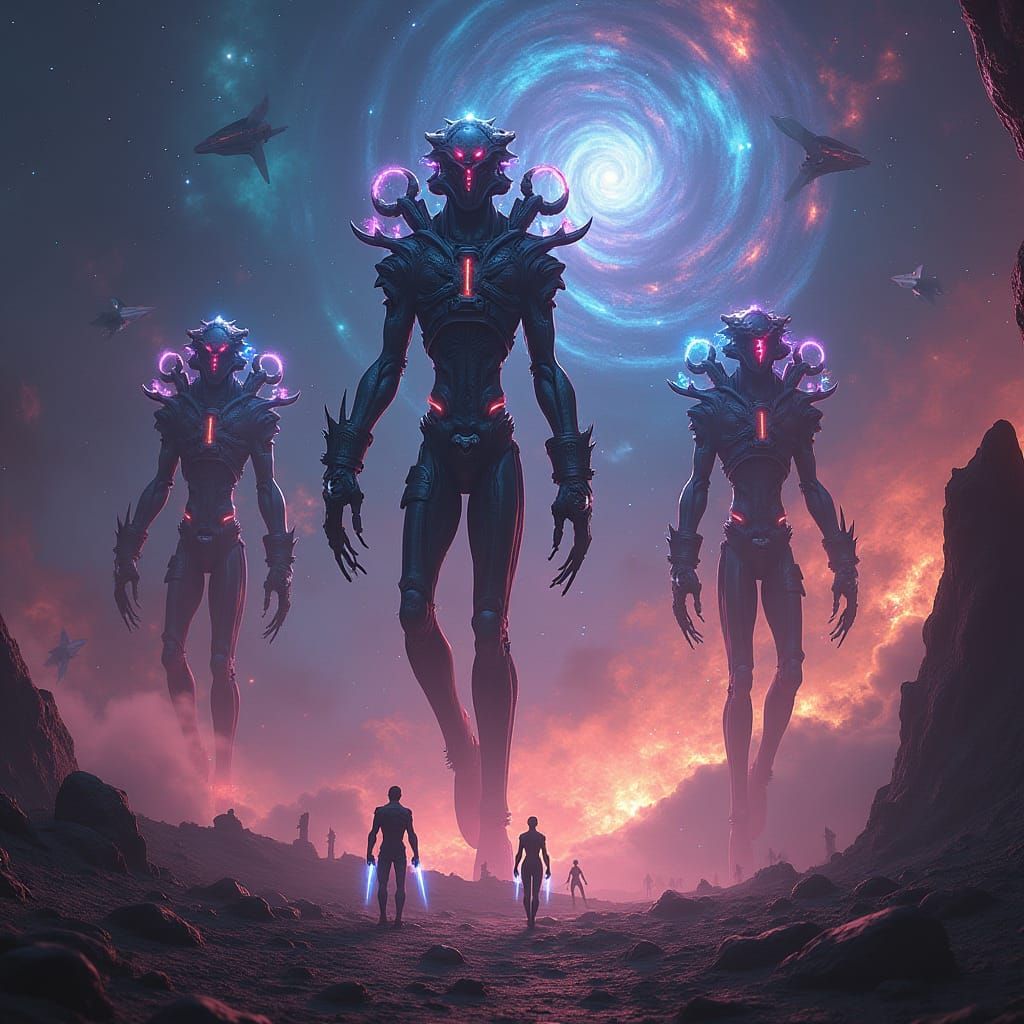 Epic Intergalactic War with Neon-Lit Aliens