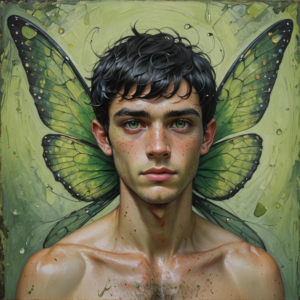 Fairytale Youth with Water Wings, Oil Painting Style