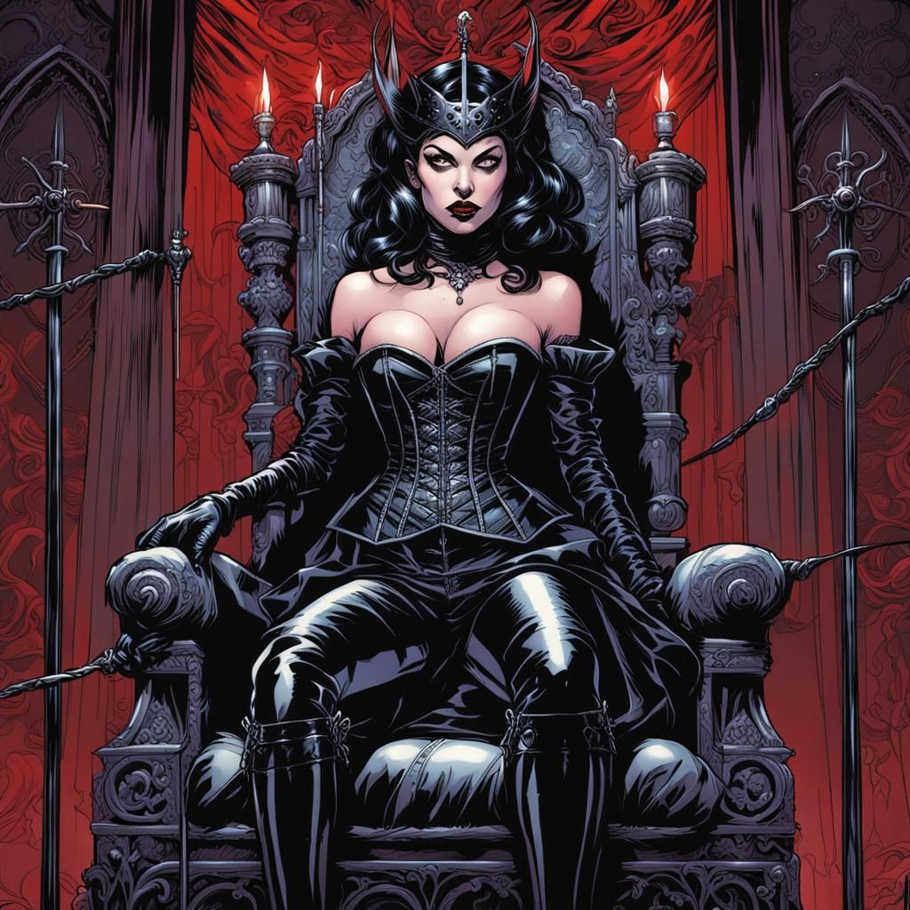 Gothic Mistress on Throne in Comic Book Style