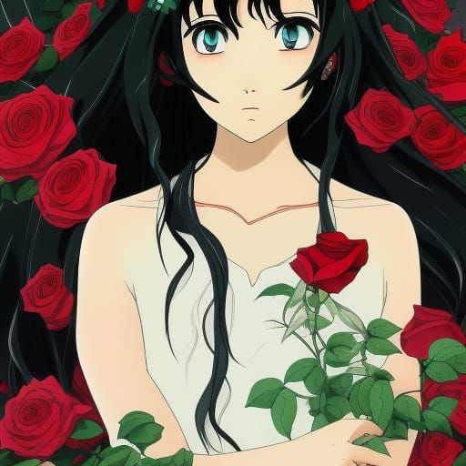 Anime Rose Lady in Studio Ghibli Style