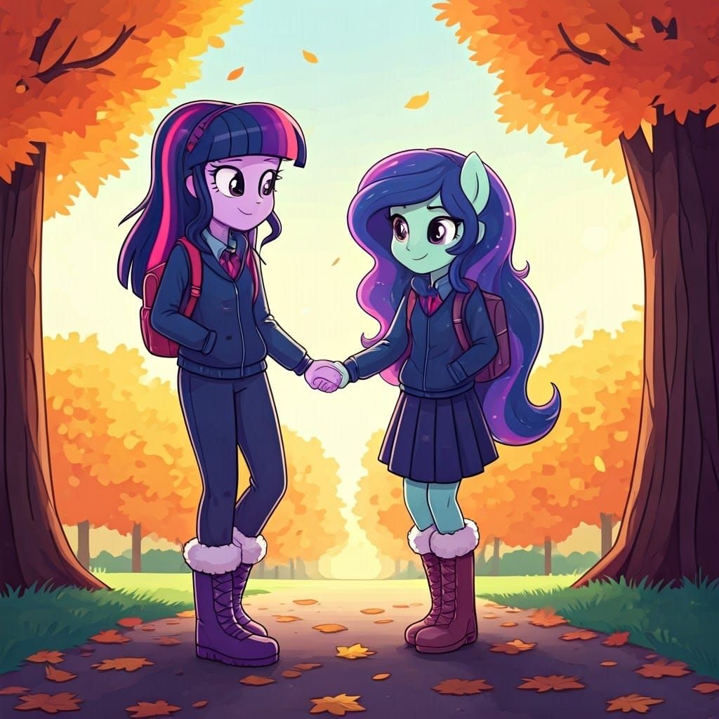 Twilight Sparkle and Moondancer Play in Autumn Leaves