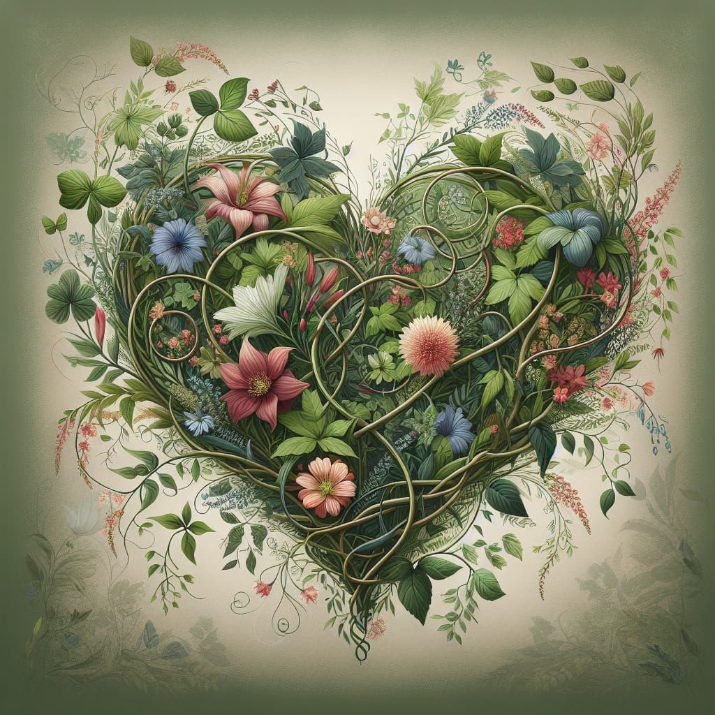 Floral Vine Heart: Nature's Intertwined Emotions