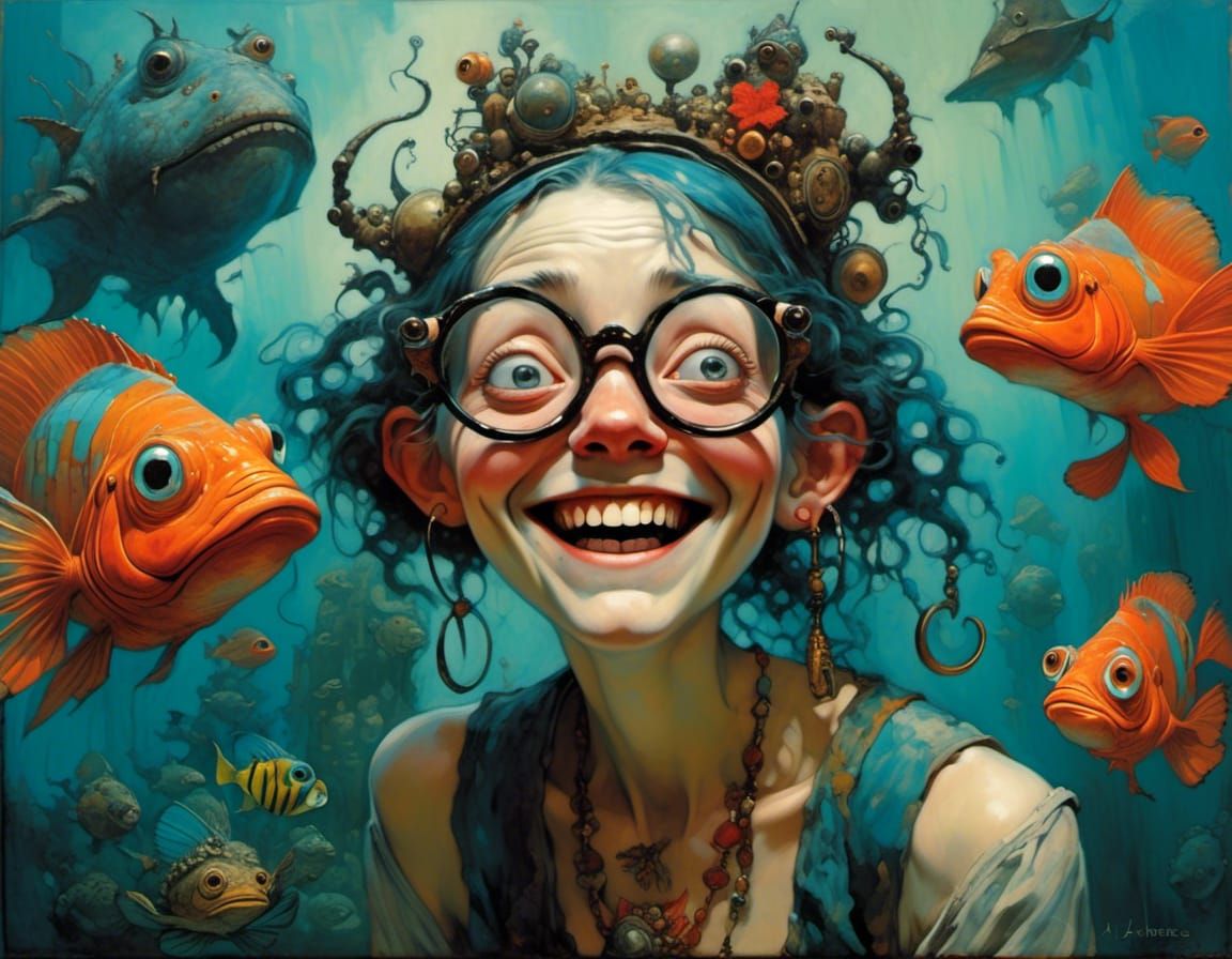Eccentric Woman with Eyeglasses in Vibrant Fantasy Style