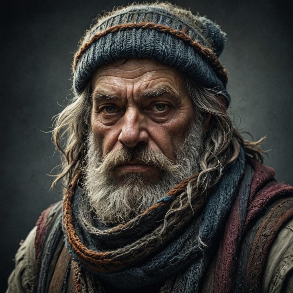 Grizzled Dwarf Evoker Portrait in High Fantasy Style