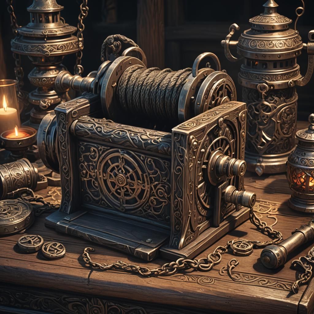 Mystical Desk Winch in Dark Fantasy Style