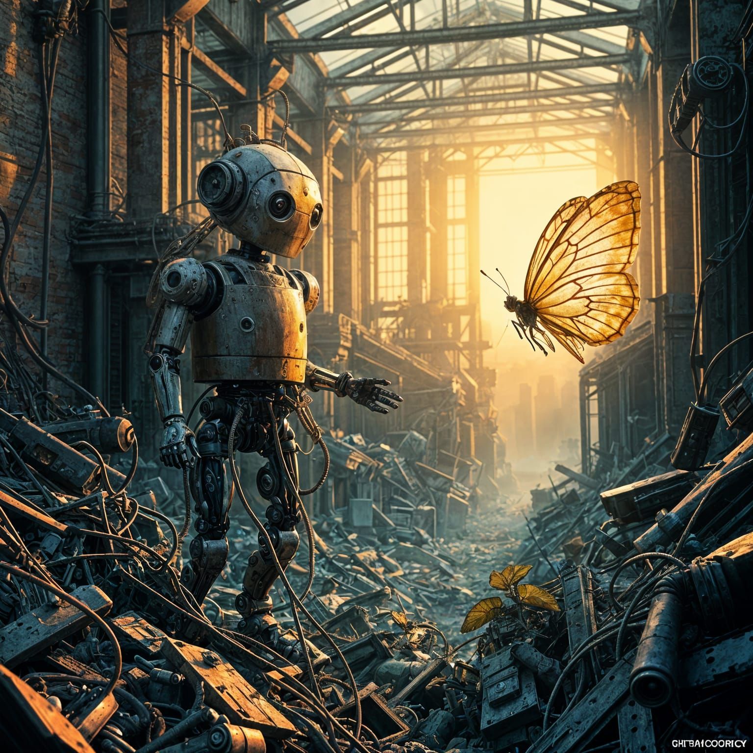 Robot and Butterfly's Junkyard Journey: Digital Art