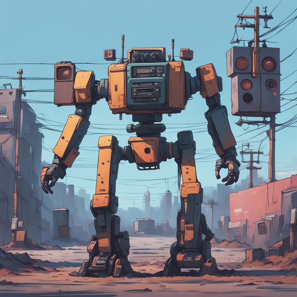 Mecha Robot Music Speakers in Action Scene