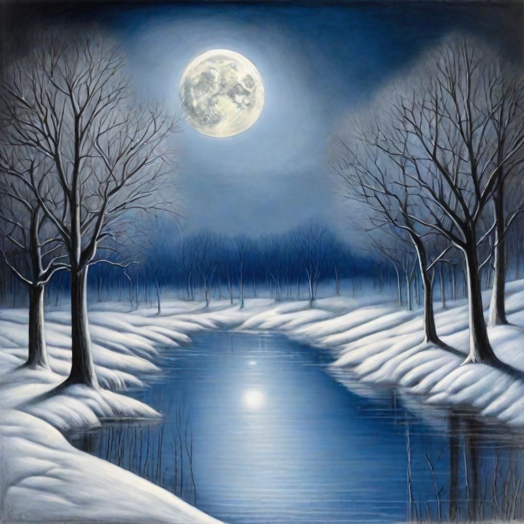 Serene Winter Landscape in Charcoal Art