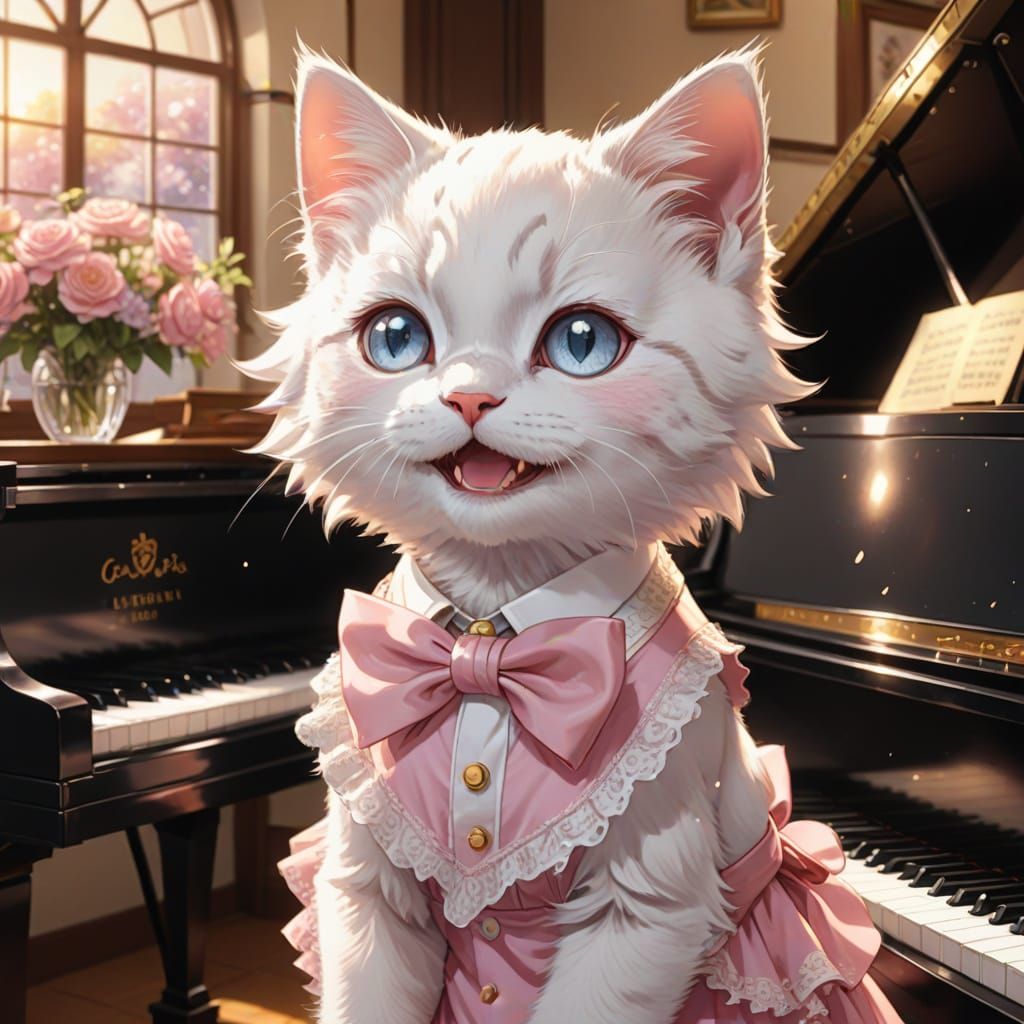 Happy Kitten Singing in Anime Style