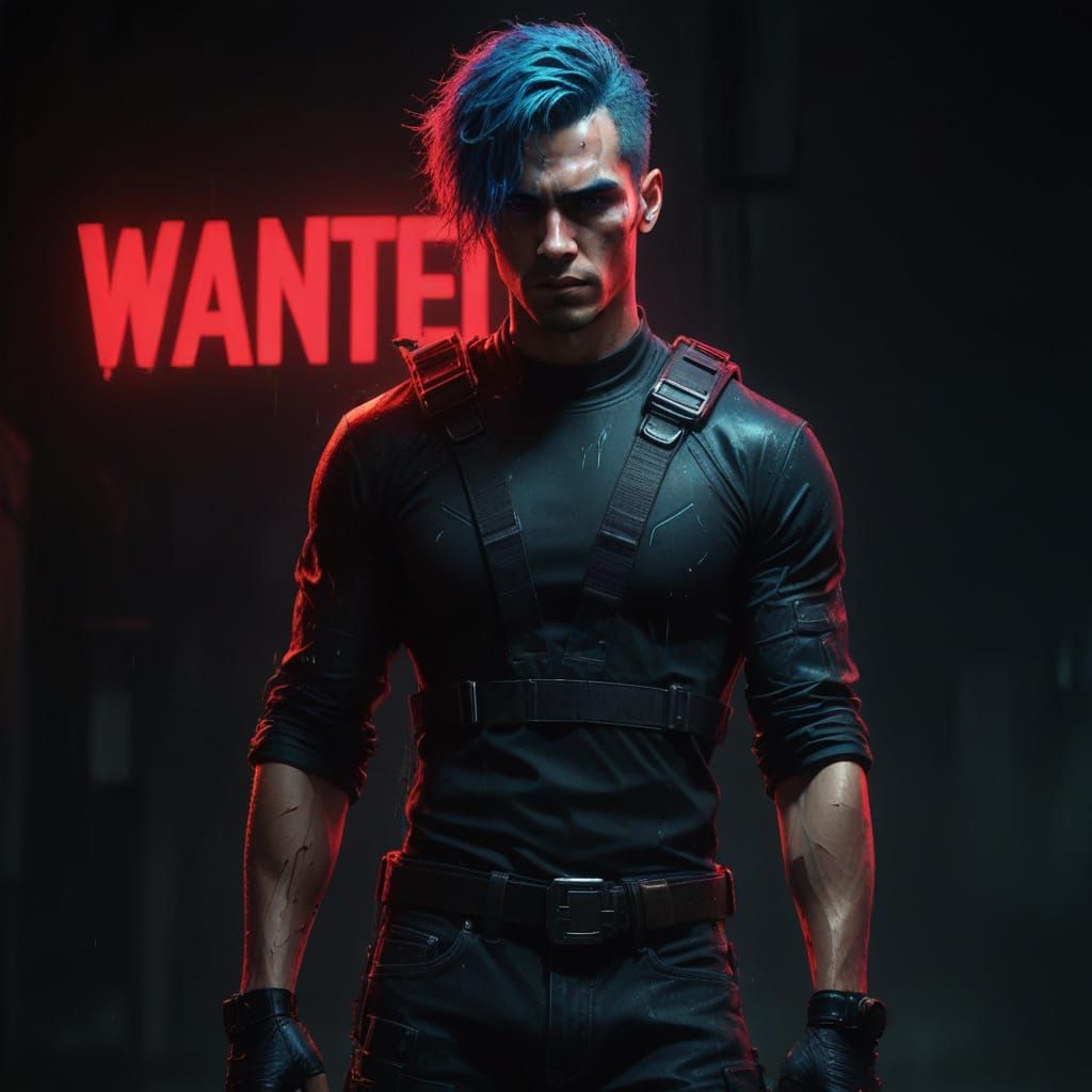 Cyberpunk Hero in Neon Noir Alleyway