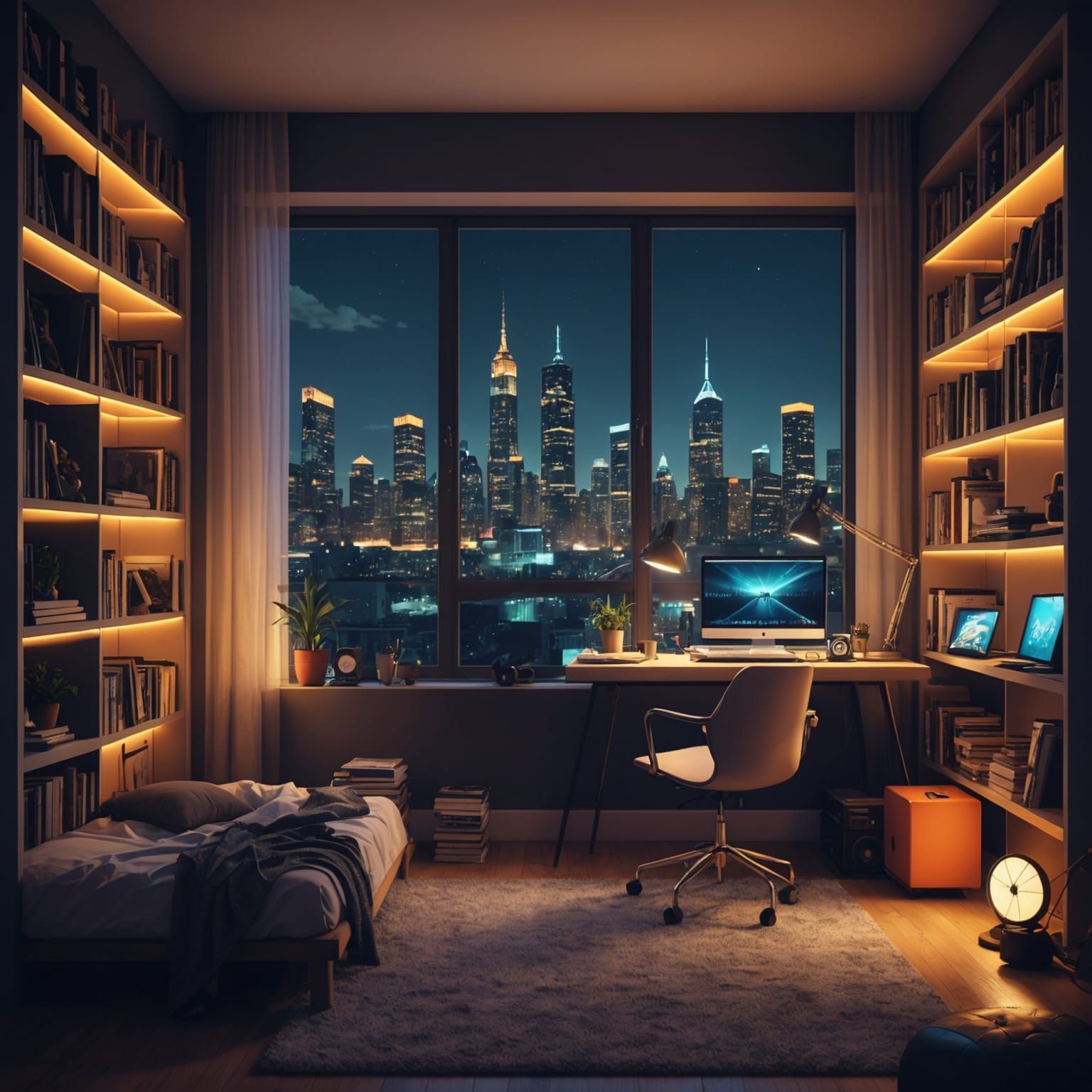 City Skyline View from Cozy Studio Apartment