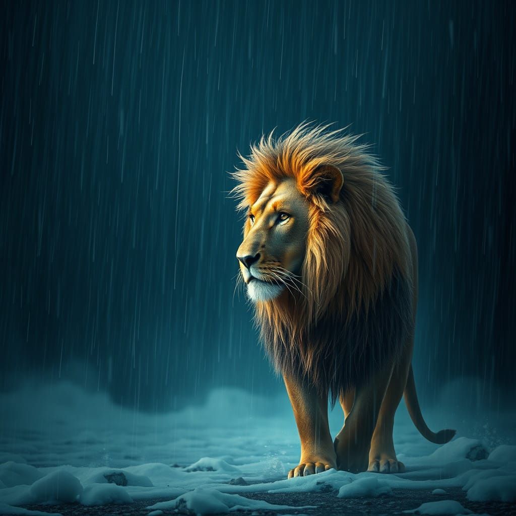Regal Lion Emerges from Stormy Weather