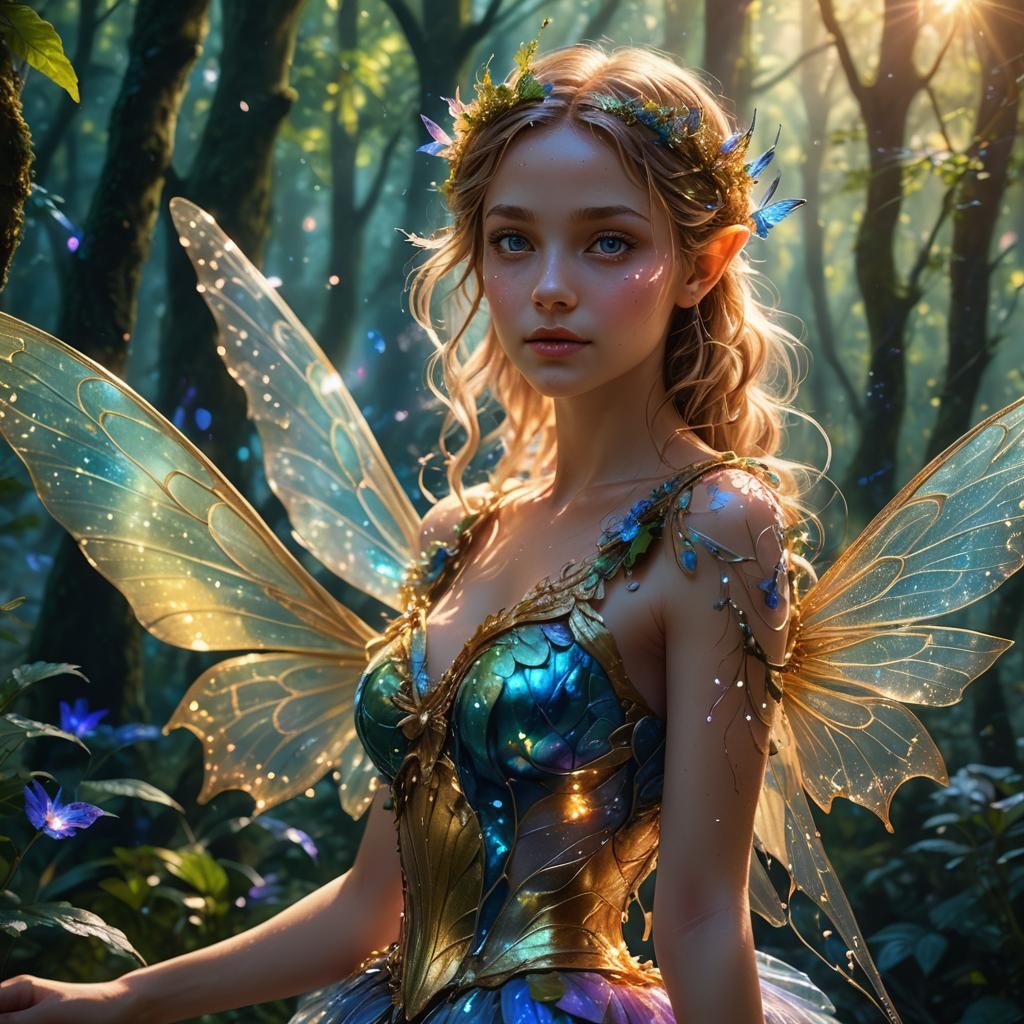 Glowing Fairy in Iridescent Forest: Digital Art