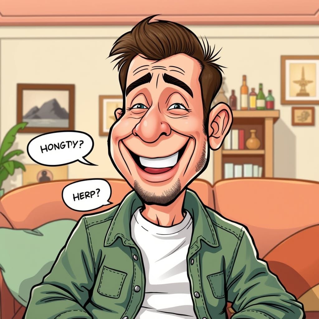 Cheeky Dad Jokester in Cozy Living Room