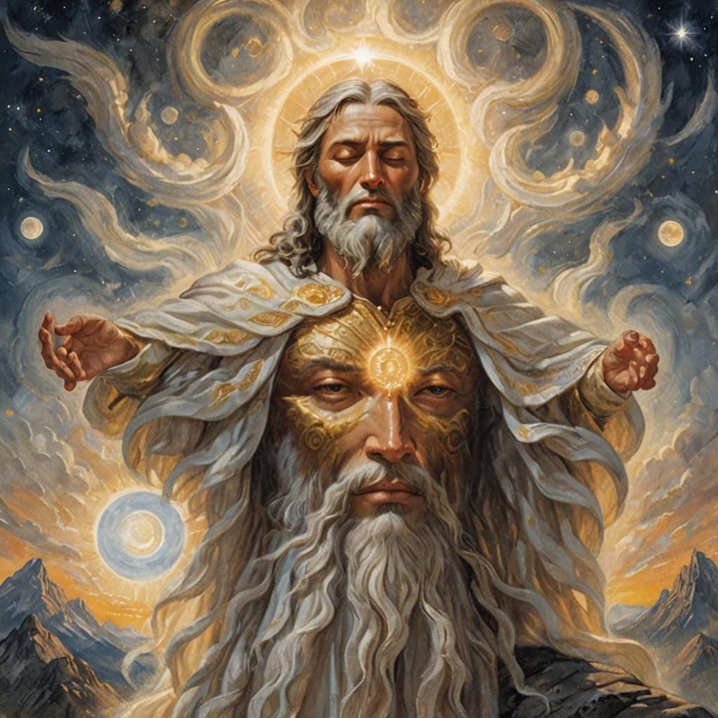 Prophet Bathed in Divine Light on Mountain Peak