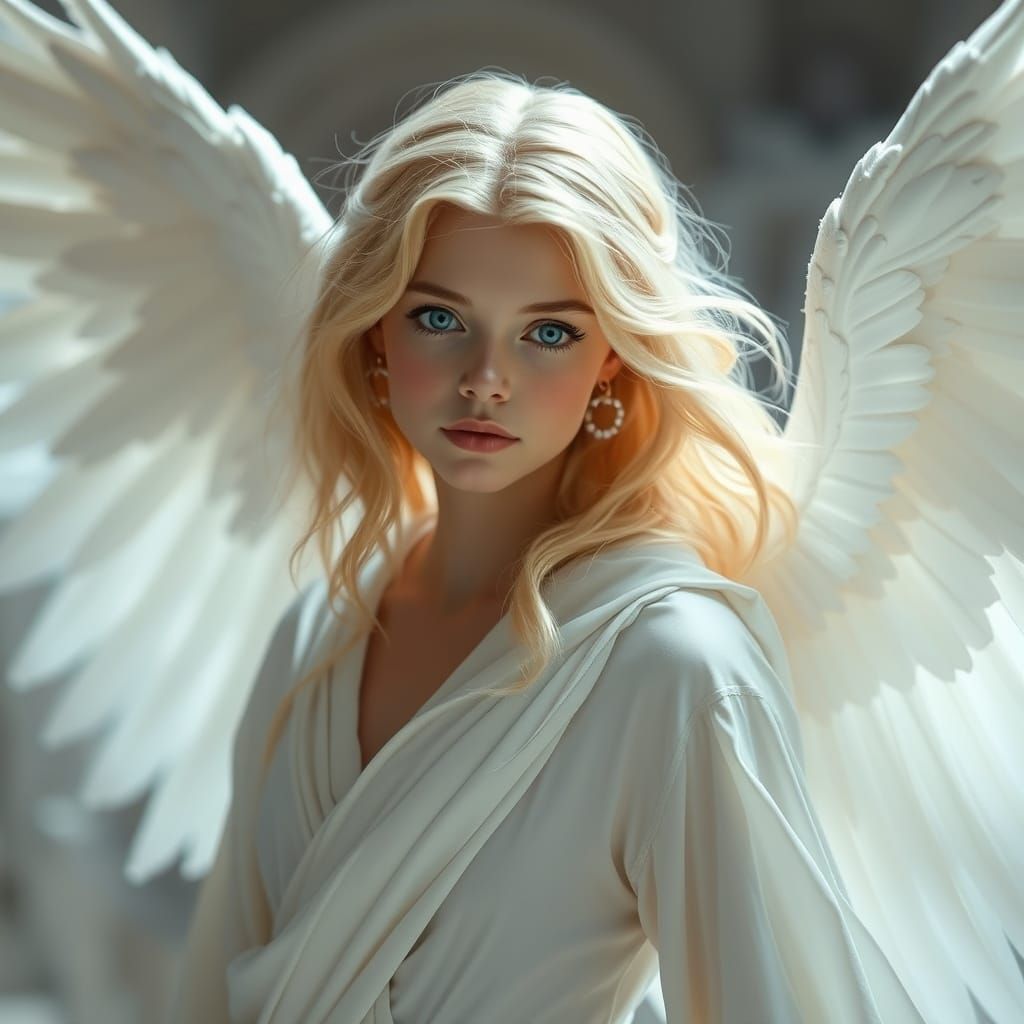 Blonde Angel with Blue Eyes in Dreamy Digital Art