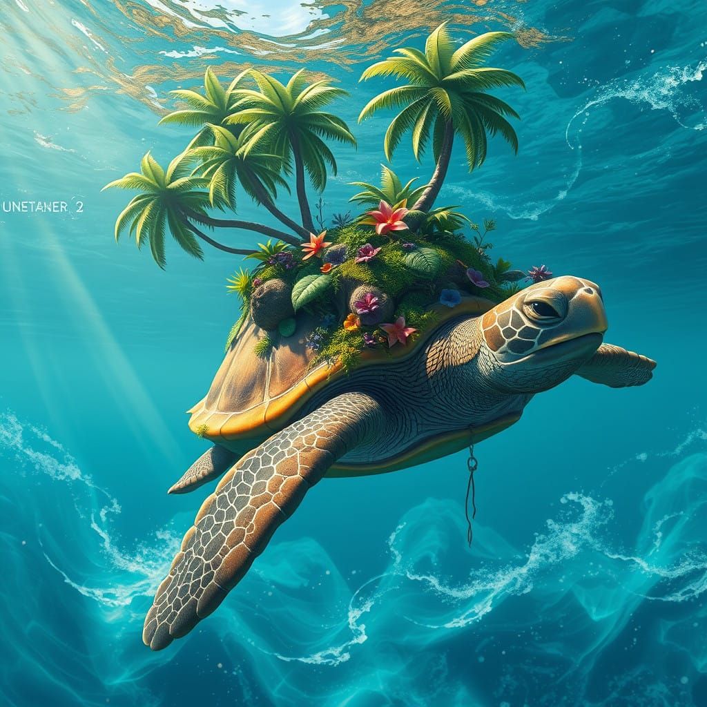 Majestic Sea Turtle in Lush Island Paradise