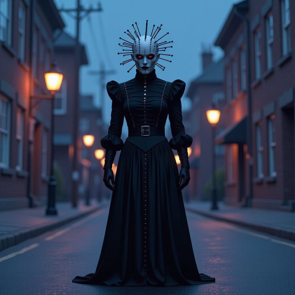 Pinhead in Whimsical Fantasy Style on Night Street