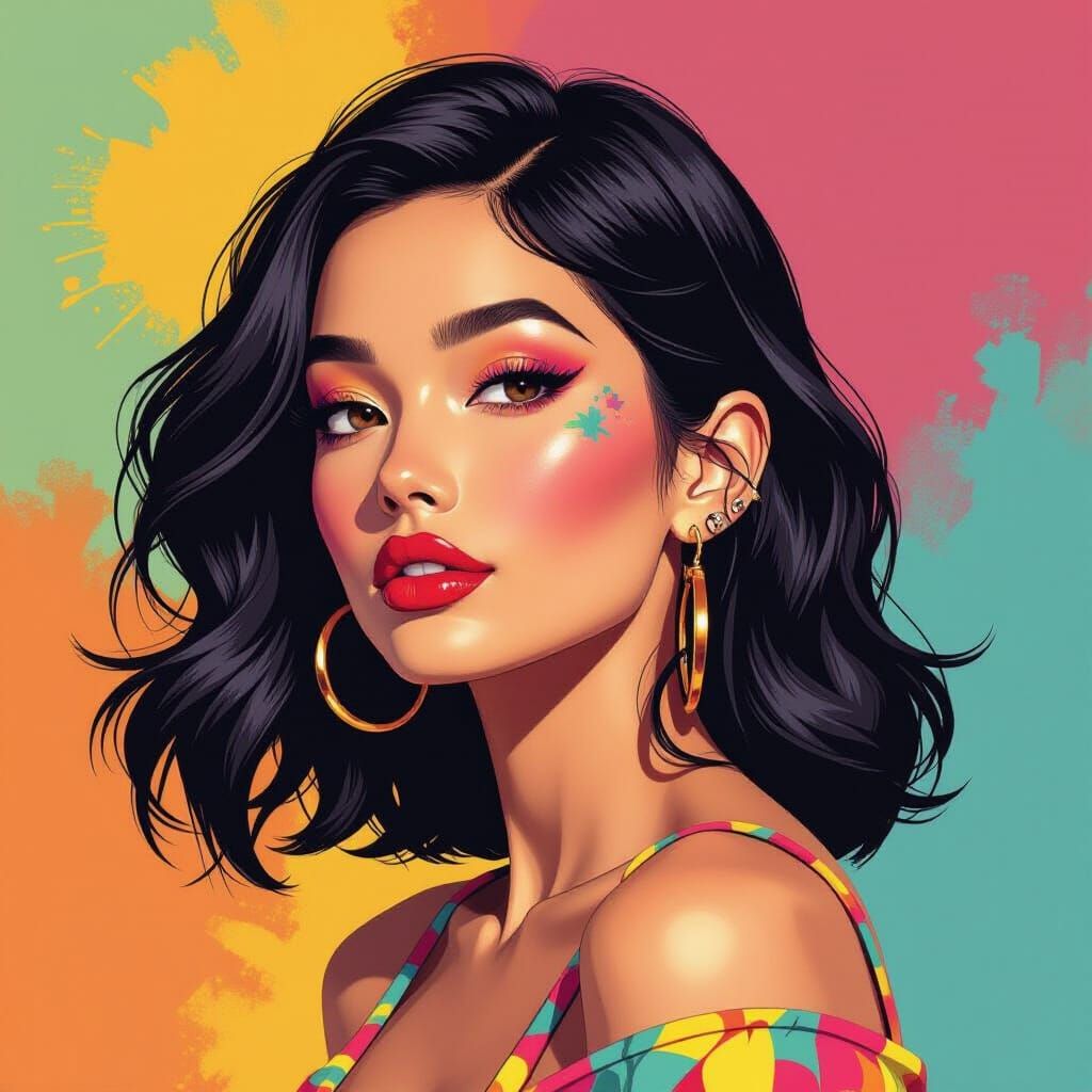 Colorful Cyberpunk Portrait Illustration of a Woman