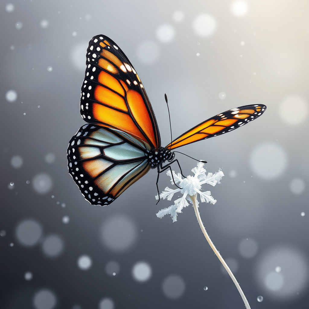 Monarch Butterfly on Snowflake: Digital Matte Painting