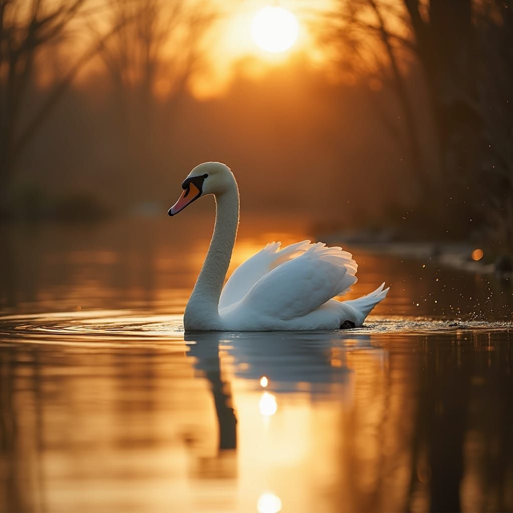 Swan Serenity in Warm Sunset Light